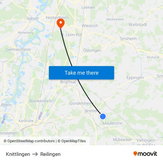 Knittlingen to Reilingen map