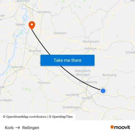Korb to Reilingen map