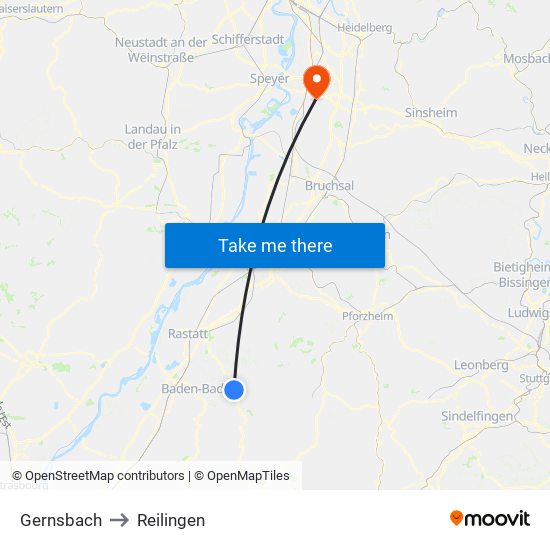 Gernsbach to Reilingen map