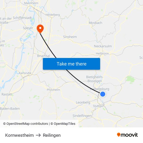 Kornwestheim to Reilingen map