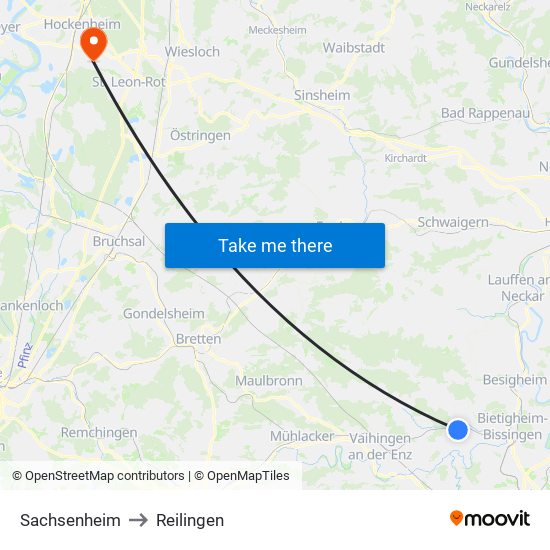 Sachsenheim to Reilingen map