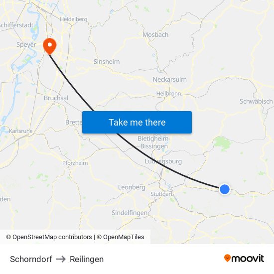 Schorndorf to Reilingen map