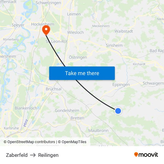 Zaberfeld to Reilingen map