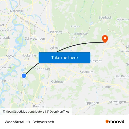 Waghäusel to Schwarzach map