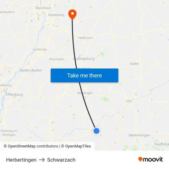 Herbertingen to Schwarzach map