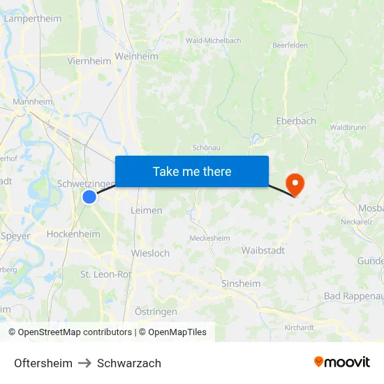 Oftersheim to Schwarzach map