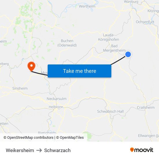 Weikersheim to Schwarzach map