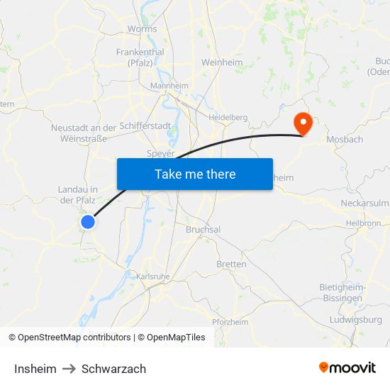 Insheim to Schwarzach map