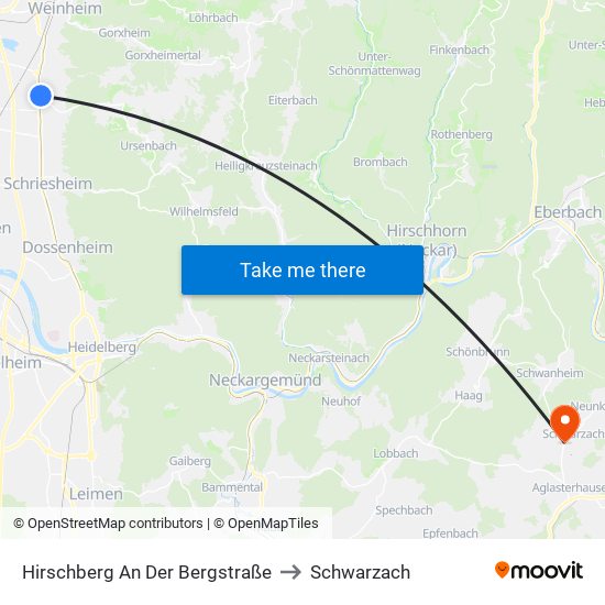 Hirschberg An Der Bergstraße to Schwarzach map