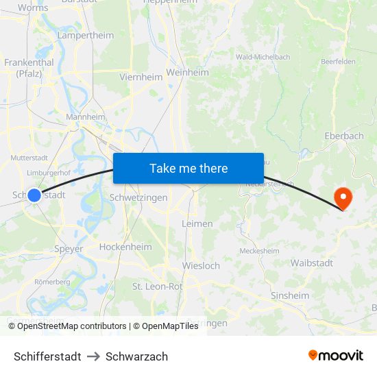 Schifferstadt to Schwarzach map