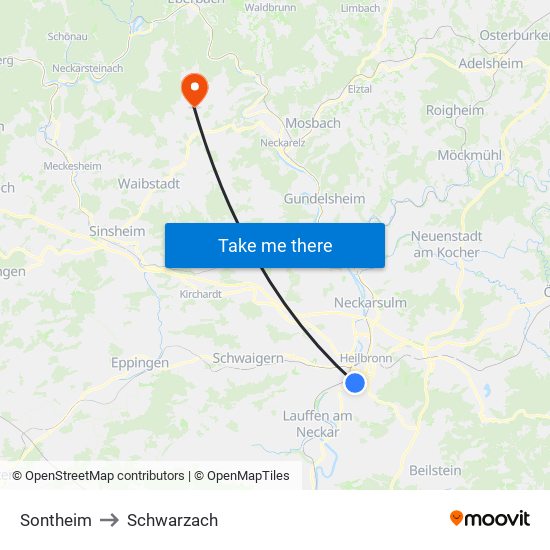 Sontheim to Schwarzach map