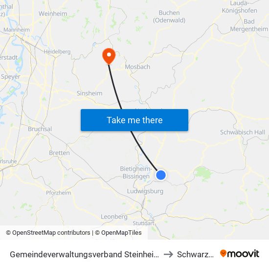 Gemeindeverwaltungsverband Steinheim-Murr to Schwarzach map