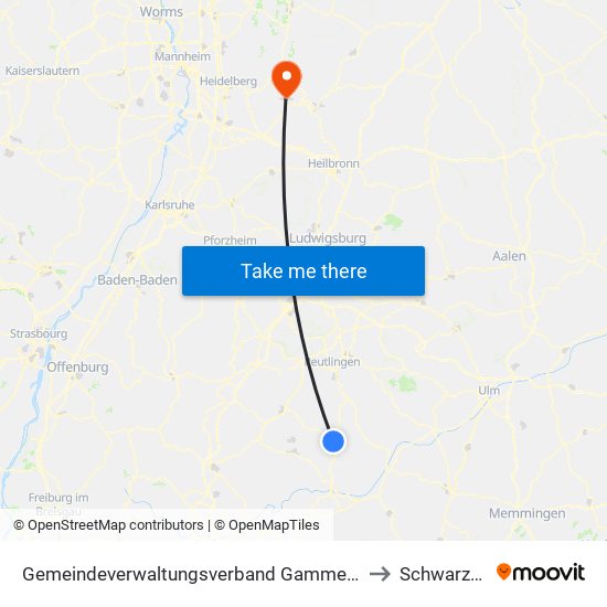 Gemeindeverwaltungsverband Gammertingen to Schwarzach map