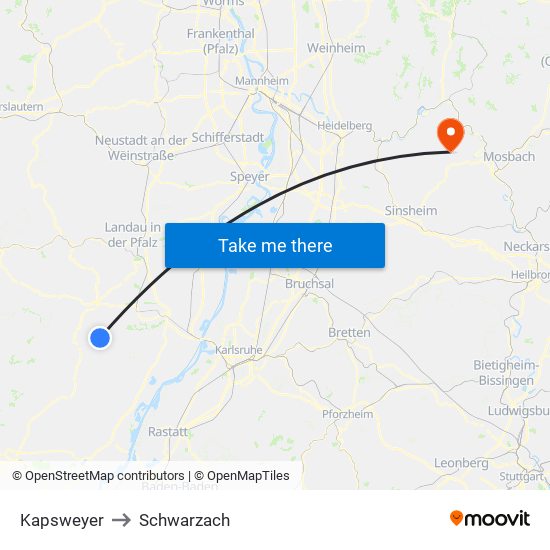 Kapsweyer to Schwarzach map