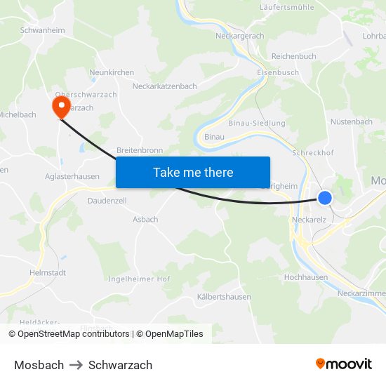 Mosbach to Schwarzach map