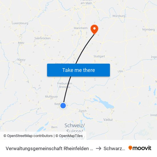 Verwaltungsgemeinschaft Rheinfelden (Baden) to Schwarzach map