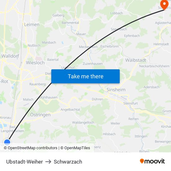 Ubstadt-Weiher to Schwarzach map