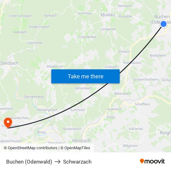 Buchen (Odenwald) to Schwarzach map