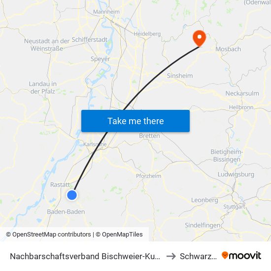 Nachbarschaftsverband Bischweier-Kuppenheim to Schwarzach map