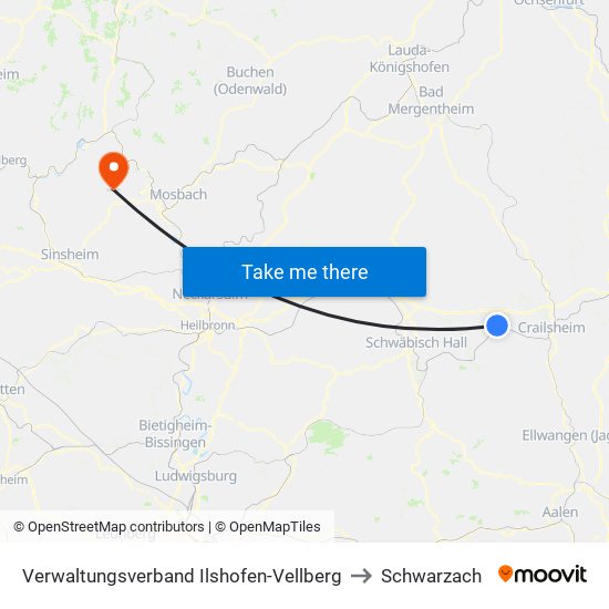 Verwaltungsverband Ilshofen-Vellberg to Schwarzach map