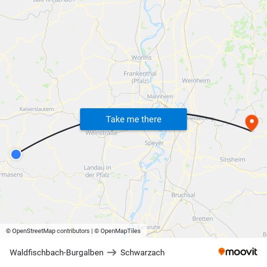 Waldfischbach-Burgalben to Schwarzach map