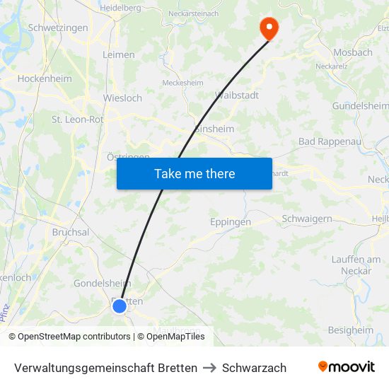 Verwaltungsgemeinschaft Bretten to Schwarzach map