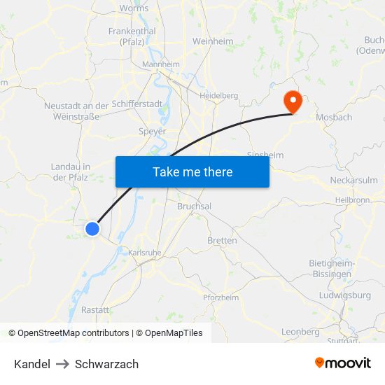 Kandel to Schwarzach map