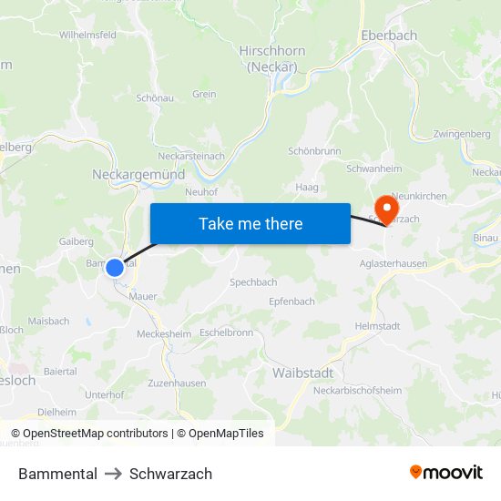 Bammental to Schwarzach map