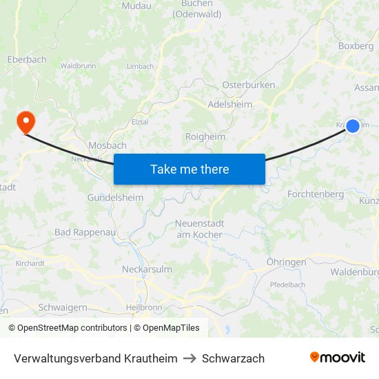Verwaltungsverband Krautheim to Schwarzach map