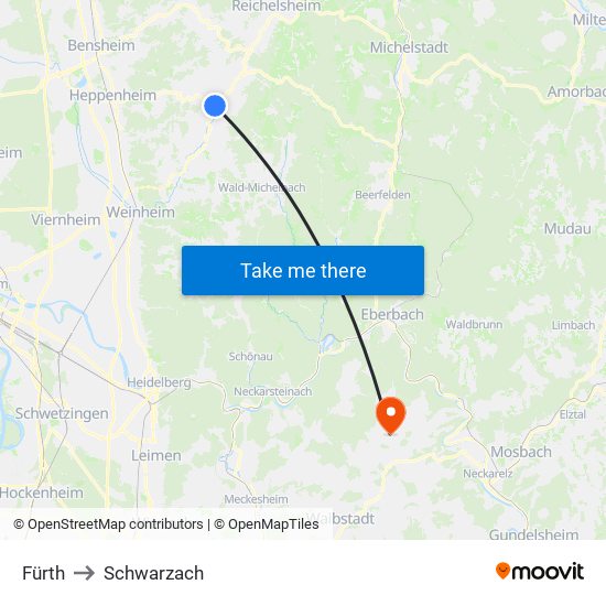 Fürth to Schwarzach map