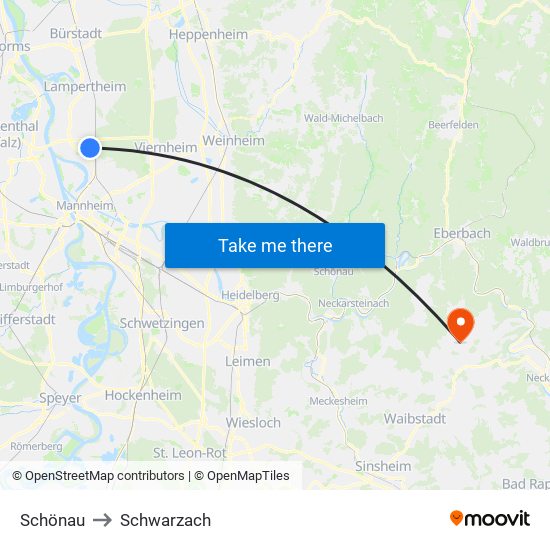 Schönau to Schwarzach map