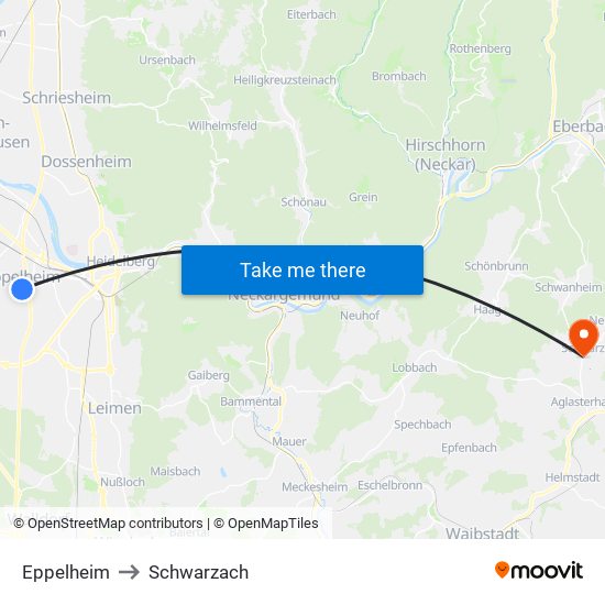 Eppelheim to Schwarzach map