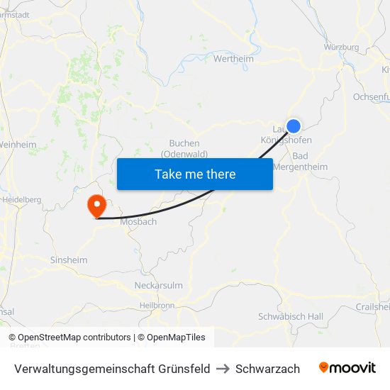 Verwaltungsgemeinschaft Grünsfeld to Schwarzach map