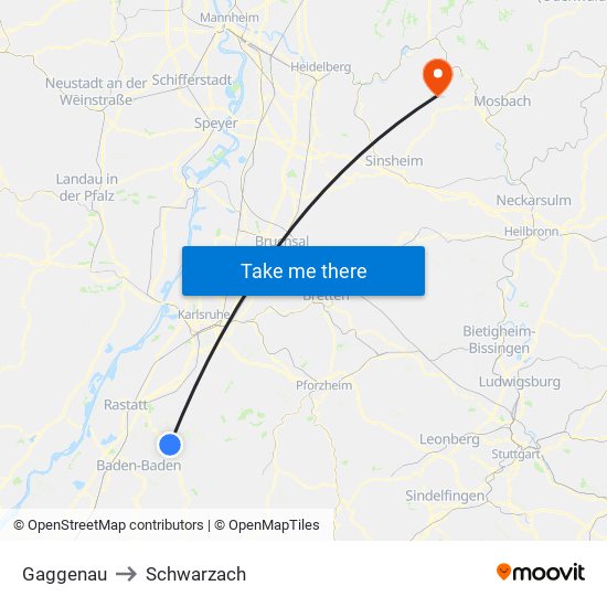 Gaggenau to Schwarzach map