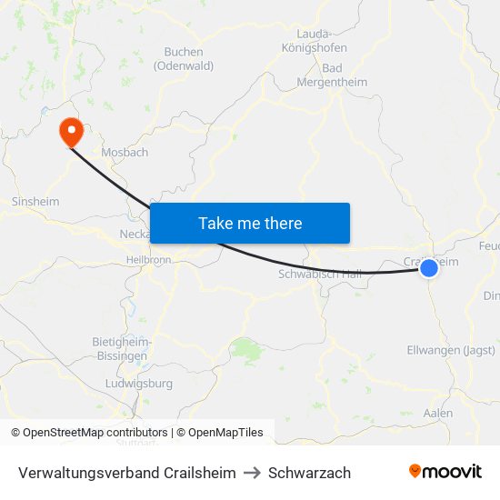 Verwaltungsverband Crailsheim to Schwarzach map