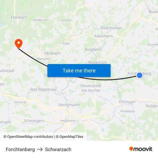 Forchtenberg to Schwarzach map
