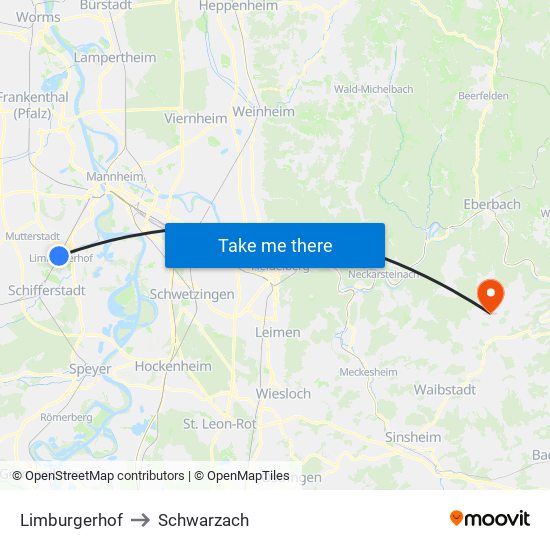 Limburgerhof to Schwarzach map