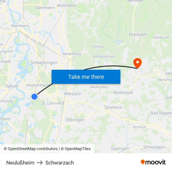 Neulußheim to Schwarzach map