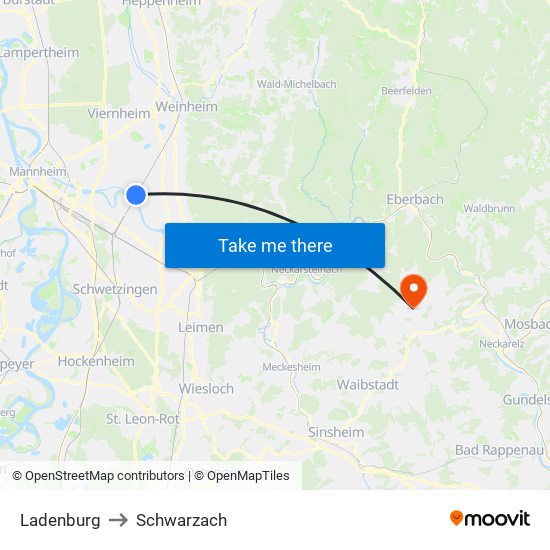 Ladenburg to Schwarzach map