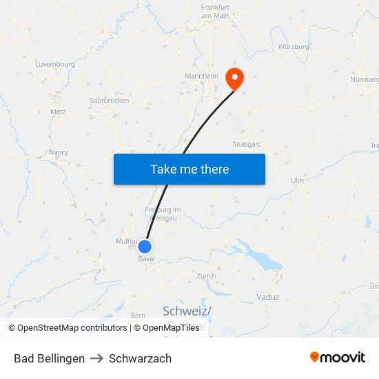 Bad Bellingen to Schwarzach map