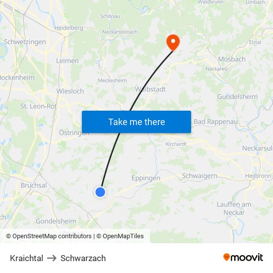 Kraichtal to Schwarzach map