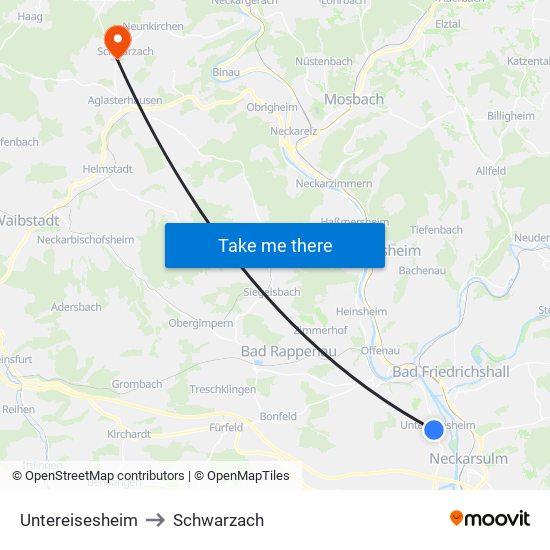 Untereisesheim to Schwarzach map