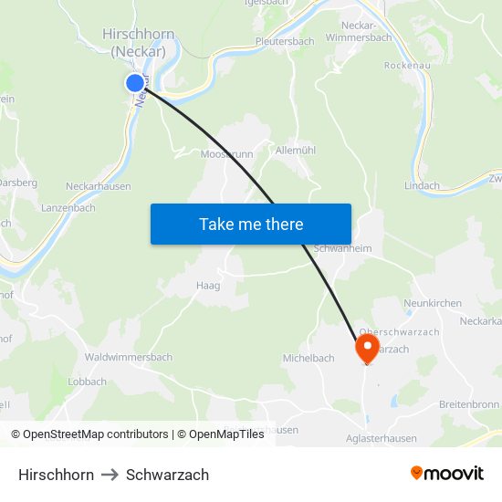 Hirschhorn to Schwarzach map