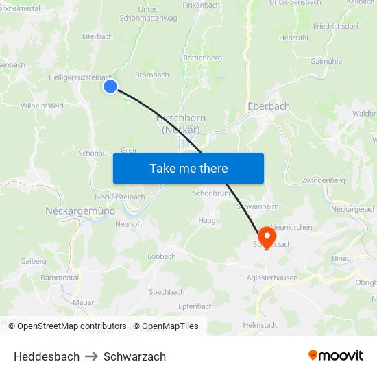 Heddesbach to Schwarzach map