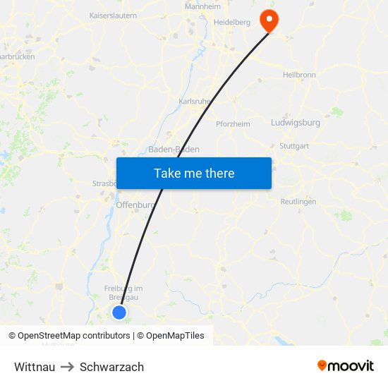 Wittnau to Schwarzach map