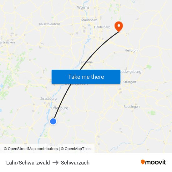 Lahr/Schwarzwald to Schwarzach map