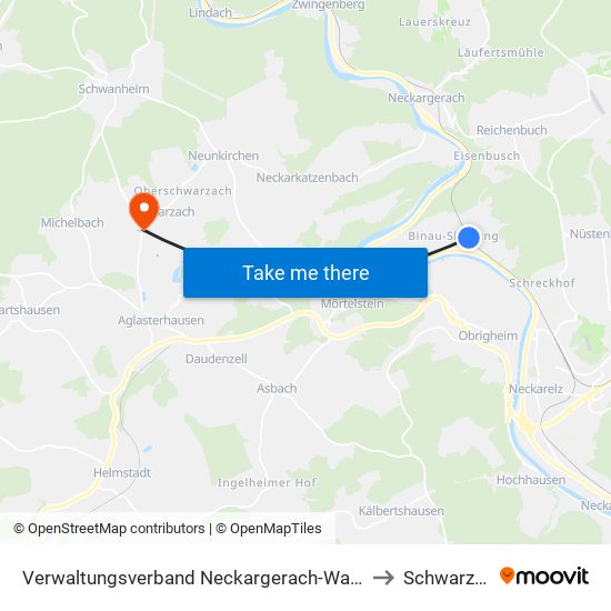 Verwaltungsverband Neckargerach-Waldbrunn to Schwarzach map