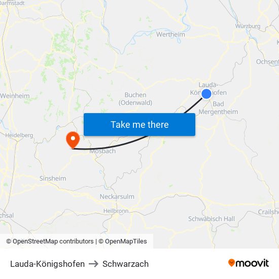 Lauda-Königshofen to Schwarzach map