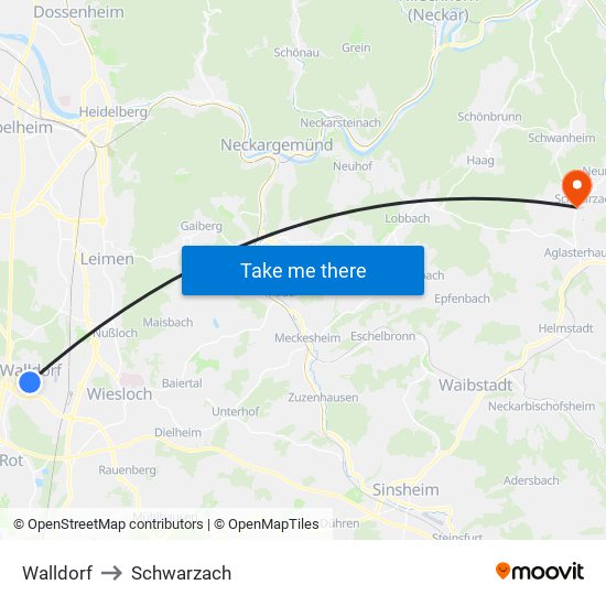 Walldorf to Schwarzach map