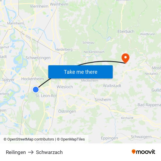 Reilingen to Schwarzach map